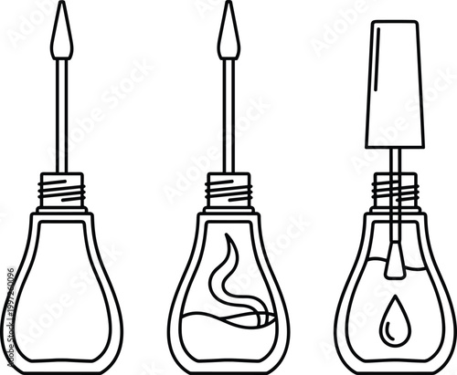 Cosmetic Applicator Bottle Icon Set with Brush and Dropper for Makeup, Beauty Products, Nail Polish, and Skincare Packaging Design