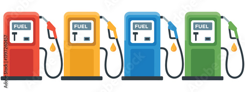 gas station pump with fuel nozzle of petrol pump, refueling equipment at service station, gasoline dispenser machine, energy transport and automotive fueling concept design.