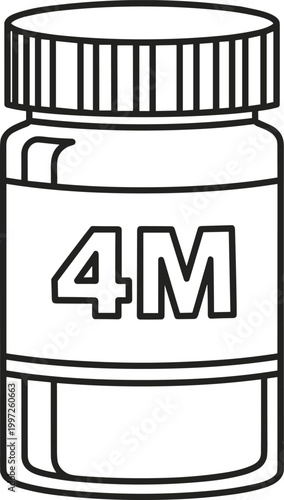 4M Medication Bottle Icon in Outline Style for Pharmaceutical Packaging, Supplement Labeling, Healthcare Design, and Medical Graphic Elements