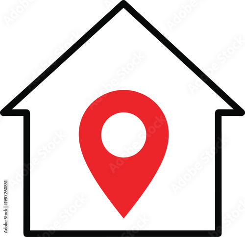 House Location Icon with Map Pin Symbol for Real Estate, Property Navigation, Home Address, and Location Marker Design
