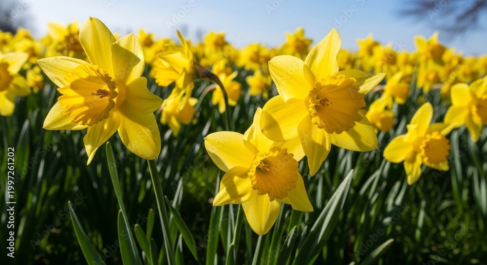 Obraz premium Bright Yellow Daffodils Blooming in Spring Sunlight