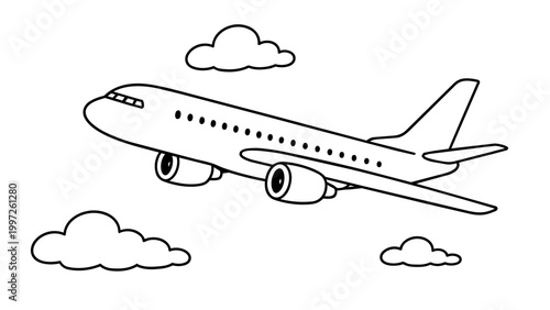 doodle airplane flying through clouds in the sky vector illustration hand drawn