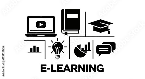 E learning digital education icons online.