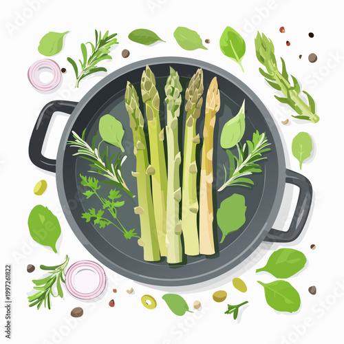 Spargelpfanne mit Frühlingsgemüse und Kräutern