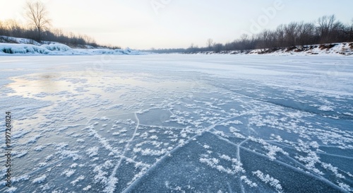 Frozen River Landscape with Ice Formations