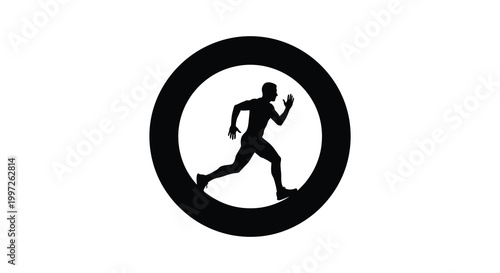 A runner depicted within a black circular frame a striking silhouette