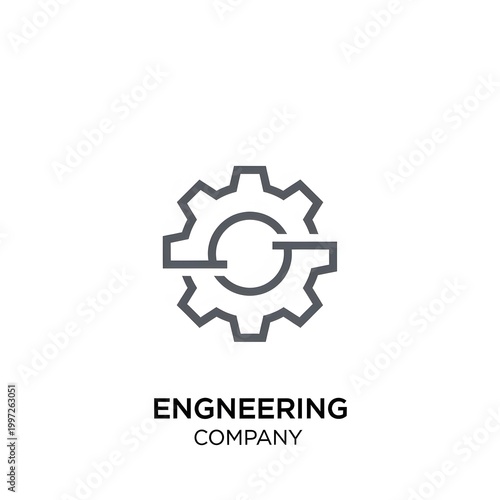 Engineering company logo with gear.