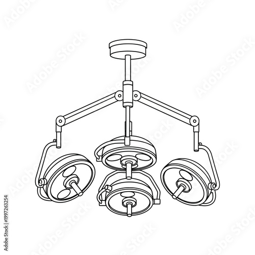 Modern surgical lighting equipment illustration, isolated on a white background.