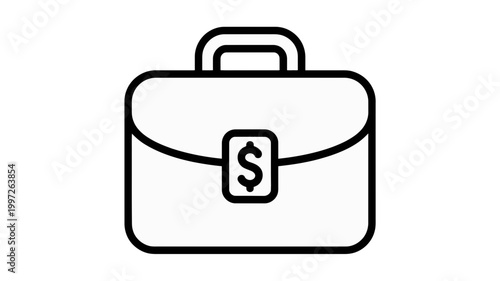 Black line icon briefcase with dollar sign
