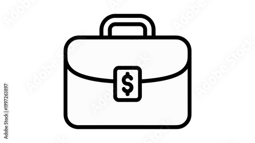 Simple black briefcase icon with dollar sign