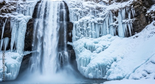 Frozen Waterfall Cascade in Winter