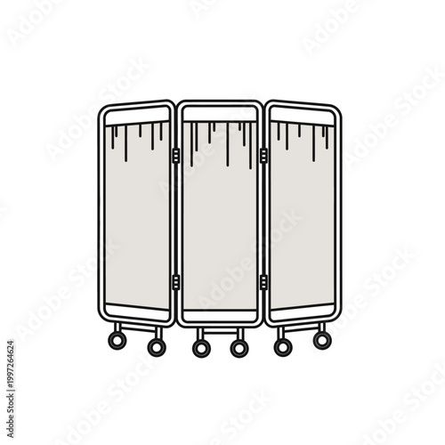 Minimalist room divider screen with wheels in a simple vector illustration.