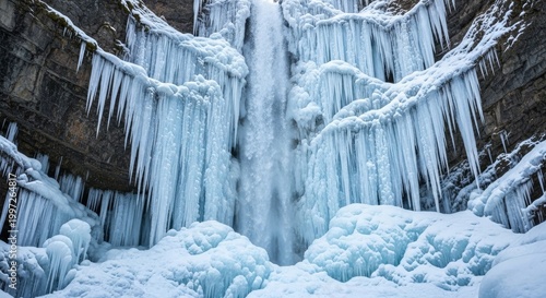 Frozen Waterfall With Icicles