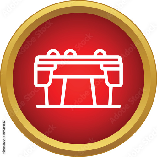 Billiard table with balls line icon on a red and gold circle