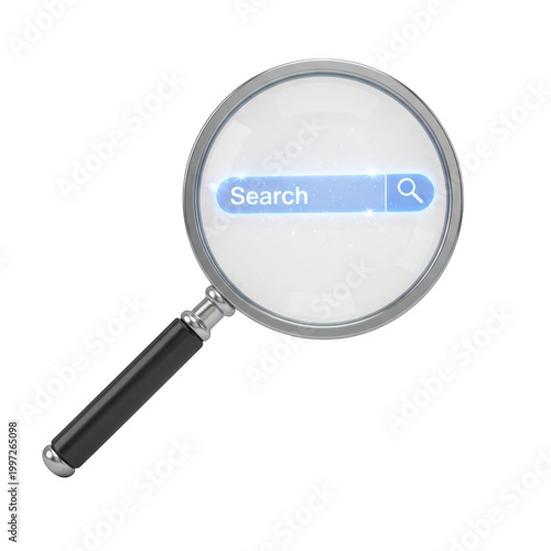 Magnifying glass searching over white clean background isolated on transparent background