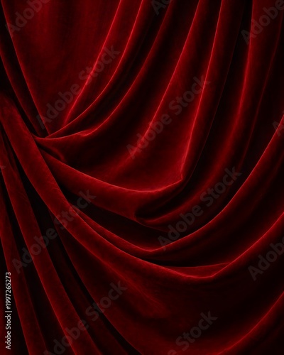Luxurious Red Velvet Curtain Fold Texture Backgroun