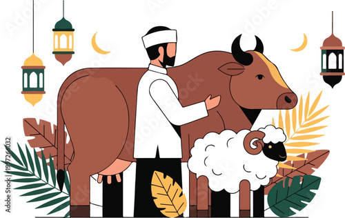 Man with Cow and Sheep.