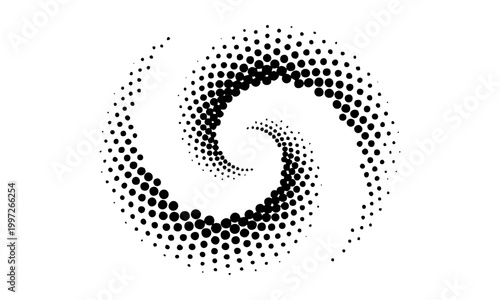 Black And White Spiral Dot Pattern Abstract Vector Illustration.