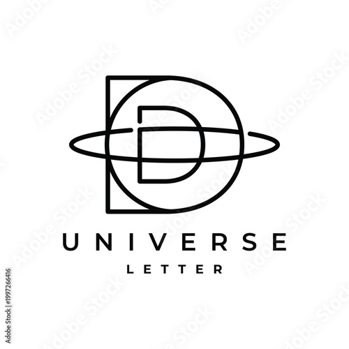 Modern Letter D Universe Logo Design with Orbit Rings and Planet Sphere for Aerospace or Tech Start up Brand Identity