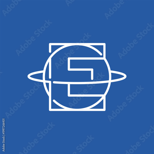 Modern Letter E Universe Logo Design with Orbit Rings and Planet Sphere for Aerospace or Tech Start up Brand Identity