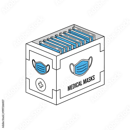 Medical masks in a box, healthcare and protection concept, vector illustration.