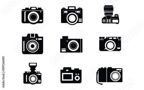 Camera Icon Set – Photography, Photo Camera & Media Device Vector Collection