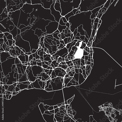 Lisbon Portugal Vector Map, Detailed City Street Map Black and White Minimalist Line Art