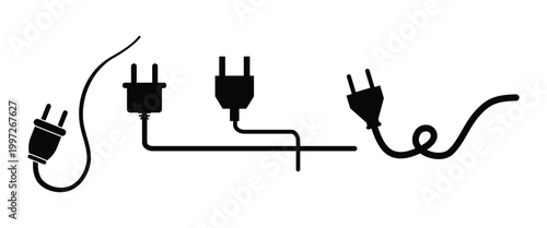 Electric Plug Icon Set – Power Cable, Electricity & Energy Symbol Vector Collection