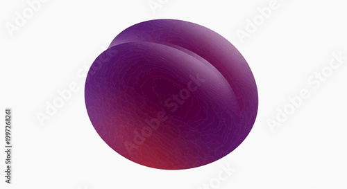 A visually striking, gradient purple plum on a clean white background, showcasing its smooth skin and distinct cleft in a minimalist presentation