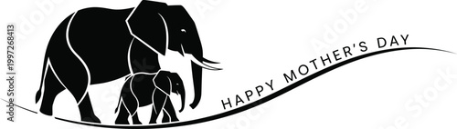 A minimalist vector graphic illustration of a mother elephant and her calf celebrating Happy Mother's Day
