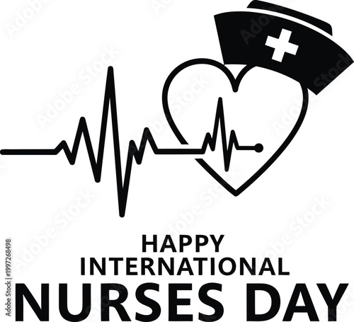 A vector graphic illustration celebrating International Nurses Day with a heart and nurse's cap