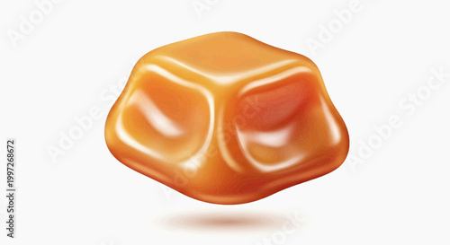 Glossy, rich golden caramel candy illustration, a delightful and smooth sweet treat with a chewy texture, floating on white, ideal for confectionery and dessert visuals