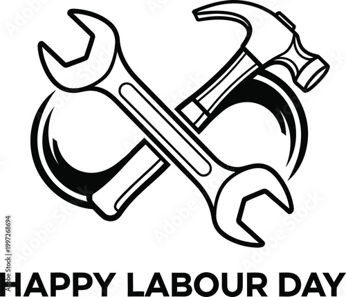 A vector graphic illustration of crossed wrenches and a hammer celebrating Labour Day