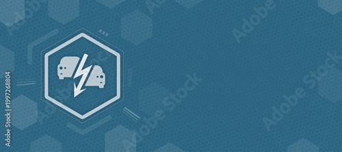 Abstract illustration representing electric vehicle charging technology and automotive innovation, featuring a stylized car icon with a lightning bolt symbol within a futuristic