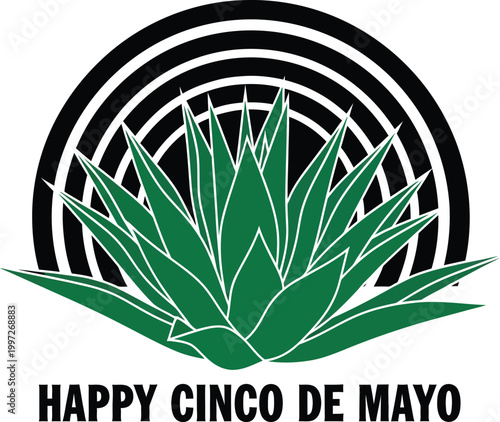 A vibrant Cinco de Mayo celebration icon featuring a green agave plant and black circular design