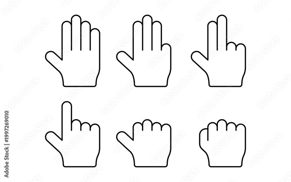 Fototapeta premium Hand Pointer Icon Set – Click, Cursor, Pointing Finger & UI Interaction Vector