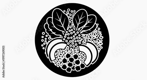 Artistic Illustration of a Nutritious Plant-Based Meal Bowl Featuring Fresh Greens, Grains, and Vegetables for Healthy Eating Concepts