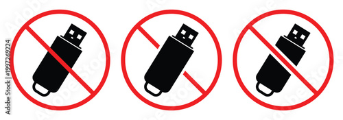 Not Allowed USB  Icon with Red Cross Restriction Concept Vector Illustration