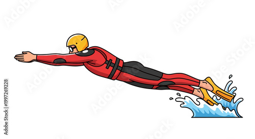 Person Wearing Red Diving Suit Jumps.