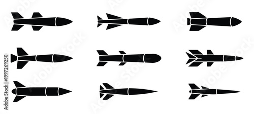 Missile Silhouette Collection – Military Rocket Weapon Vector Icons Set
