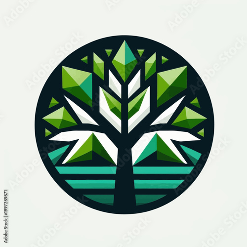 Modern Geometric Tree Logo Symbol; Stylized Eco-Friendly Nature Icon for Sustainability and Conservation Branding