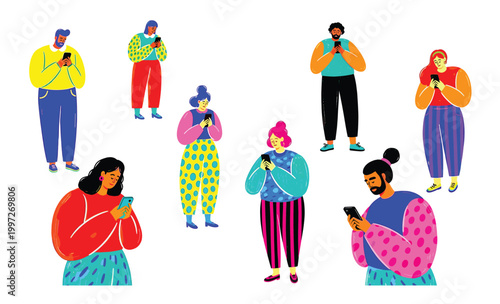 People Using Mobile Phones in Group Setting