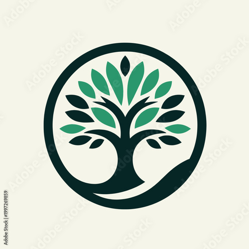 Minimalist Circular Tree Logo Icon - Sustainable Nature and Growth Concept Illustration for Environmental Branding, Wellness, and Ecology Projects
