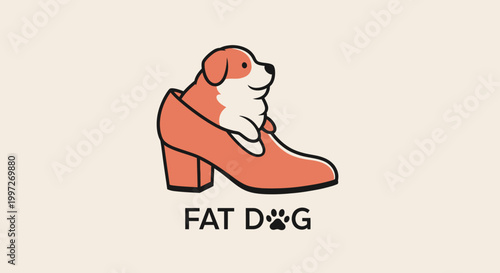 Adorable Cartoon Dog Comfortably Resting Inside a Stylish Orange Shoe.