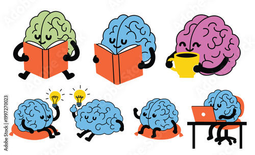 Brain Characters Reading Studying and Working