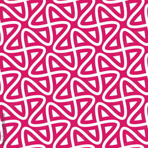 Seamless geometric pattern with a wavy design of pink thin lines on a white background. Contemporary retro style. Abstract vector illustration for wallpaper, textile, and wrapping.