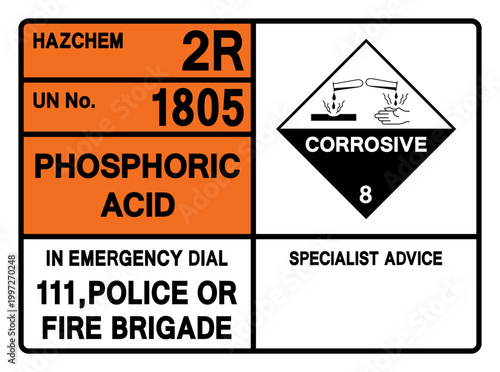 Phosphoric Acid UN 1805 Symbol Sign, Vector Illustration, Isolate On White Background, Label.EPS10