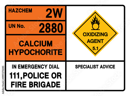 Calcium Hypochlorite UN 2880 Symbol Sign, Vector Illustration, Isolate On White Background, Label.EPS10