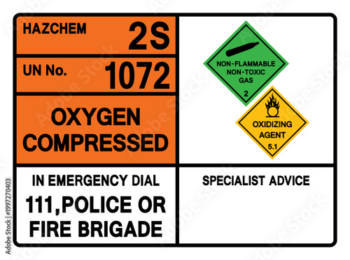 Oxygen Compressed UN 1072 Symbol Sign, Vector Illustration, Isolate On White Background, Label.EPS10