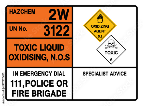 Toxic Liquid Oxidising UN 3122 Symbol Sign, Vector Illustration, Isolate On White Background, Label.EPS10
